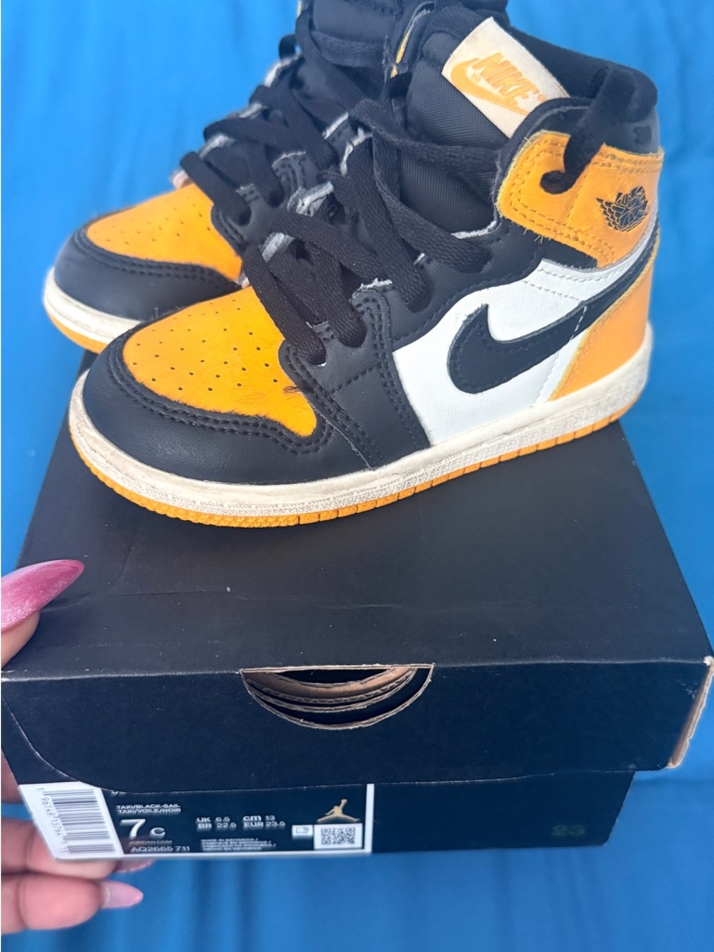 Nike Kids Air Jordan 1 High Top - Black, Yellow, White (Taxi)